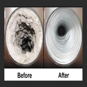 A before and after view of a thorough Dryer Vent Cleaning