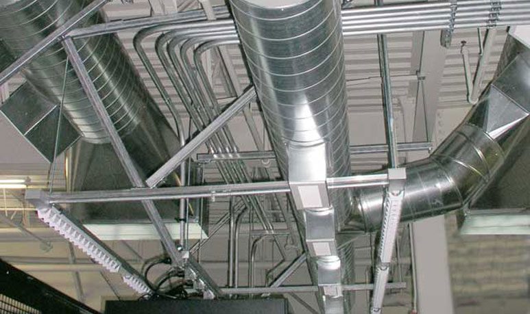 The view of exposed industrial flex ducts