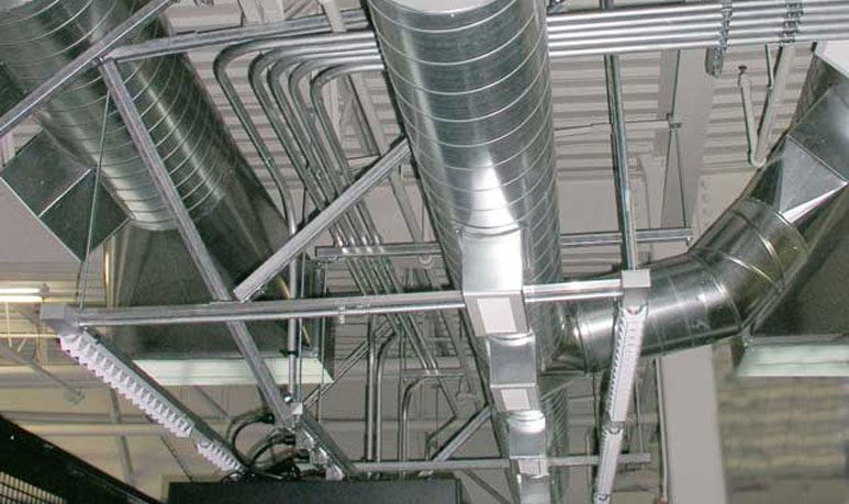 Flex Duct Cleaning The view of exposed industrial flex ducts